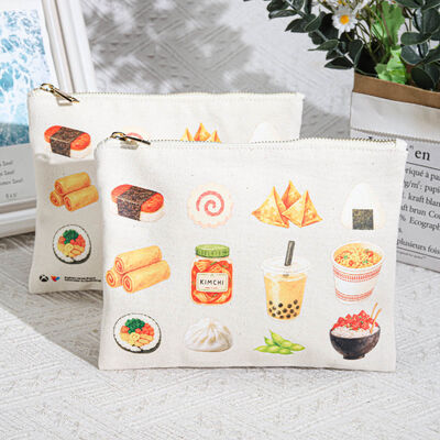 8oz Organic Natural Canvas Cosmetic Zipper Pouch Custom Printed Pattern Canvas Makeup Brush Storage Zipper Bag