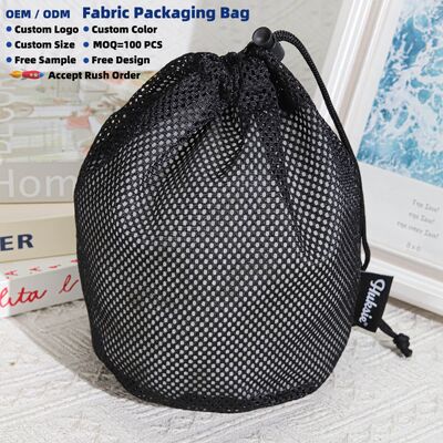 Black Round Bottom Cotton Drawstring Pouch Custom Fabric Label Cotton Candle Bottle Skincare Storage Drawstring Bag