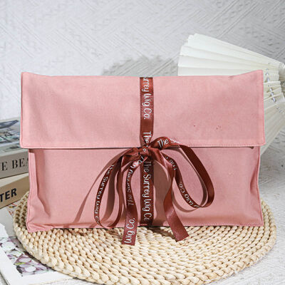 Luxury Pink Suede Gift Envelope Packing Bag With Ribbon Customized Velvet Book Clothing Storage Envelope Pouch With Satin Lining
