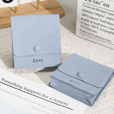 Custom Embossing Logo Microfiber Jewelry Envelope Packing Pouch Square Bottom Microfiber Envelope Bag With Button