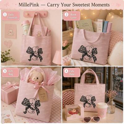 Custom Logo Kawaii Cotton Canvas Tote Bag Cute Character Print Design Reusable Shopping Gift Packaging for Women Wholesale OEM