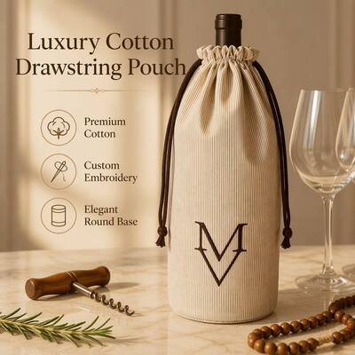 Round Bottom Stripe Cotton Wine Candle Drawstring Packing Bag Custom Embroidery Logo Cotton Drawstring Dust Pouch