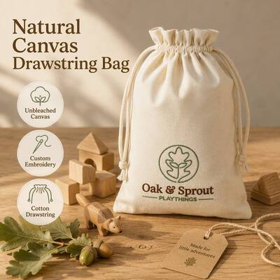 Natural Canvas Cosmetic Storage Drawstring Dust Pouch Custom Embroidery Logo Cotton Canvas Skincare Perfume Packing Bag