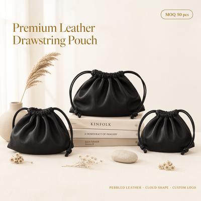 Custom Embossing Logo Pu Leather Drawstring Pouch For Cosmetic Skincare Perfume Luxury Waterproof Pu Leather Drawstring Storage Bag