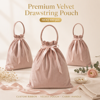 Custom Velvet Drawstring Packaging Pouch With Handle Pink Soft Velvet Underwear Handbag Drawstring Dust Bag