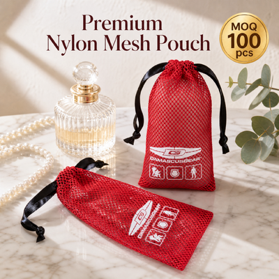 Custom Logo Printing Nylon Mesh Drawstring Dust Bag For Toiletries Red Nylon Candle Soap Storage Drawstring Pouch